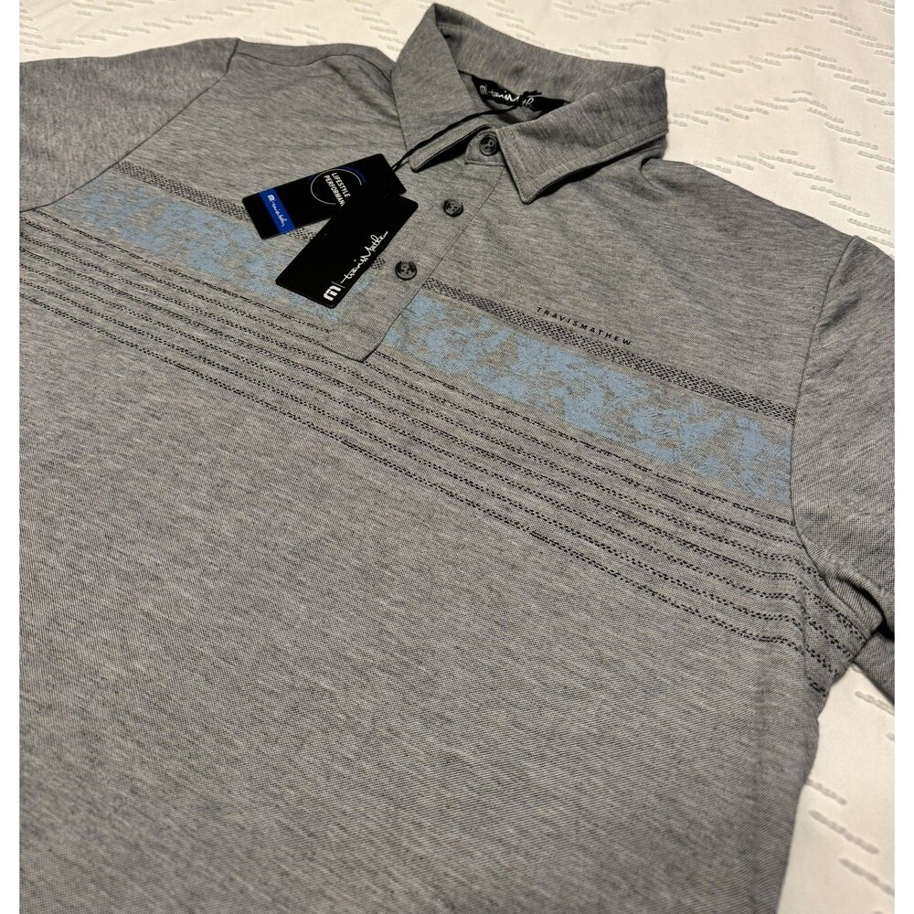 Travis Mathew Polo Golf Shirt Mens M Gray Underwater Museum Work Casual Golf NWT